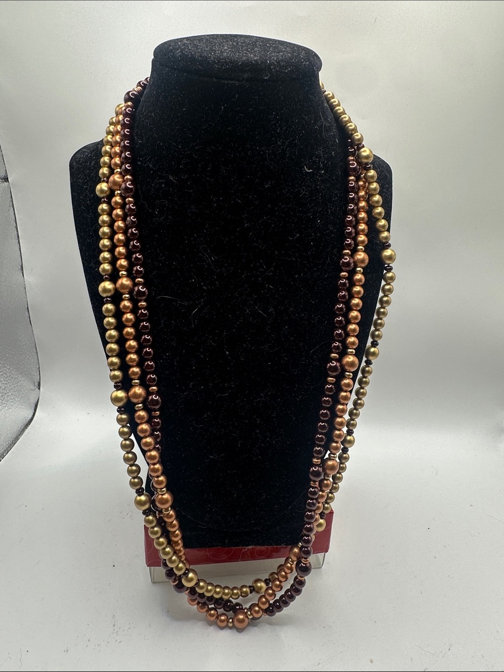 Multi-Strand Metallic Bead Necklace in Gold and Bronze
